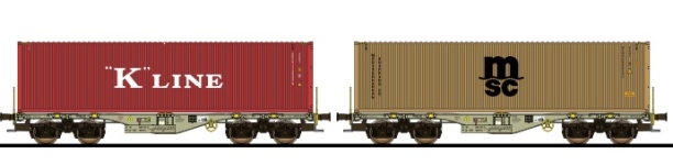 ESU 36606 - H0 - 2-tlg. Set Containertragwagen K-Line/MSC, AAEC, Ep. VI